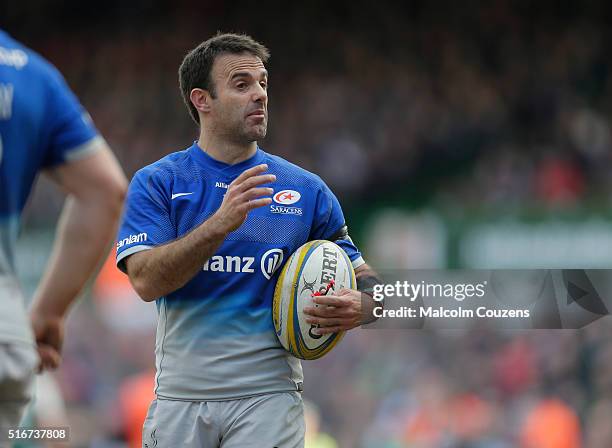 Saracens scrum-half Neil de Kock looks on during the Aviva Premiership match between Leicester Tigers and Saracens at Welford Road stadium on March...