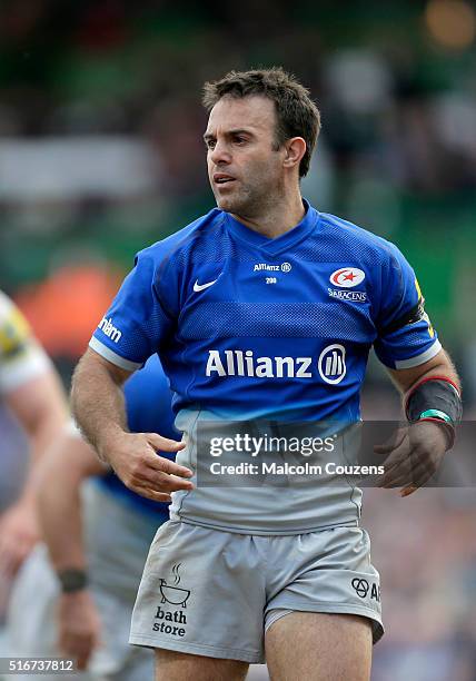 Saracens scrum-half Neil de Kock looks on during the Aviva Premiership match between Leicester Tigers and Saracens at Welford Road stadium on March...