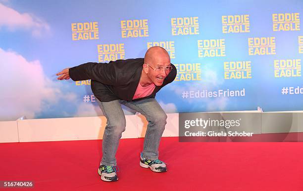 Michael Edwards alias Eddie the Eagle, during the 'Eddie the Eagle' premiere at Mathaeser Filmpalast on March 20, 2016 in Munich, Germany.