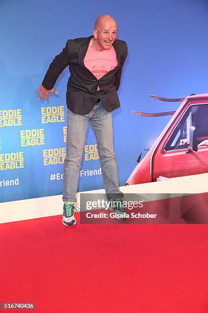 Michael Edwards alias Eddie the Eagle, during the 'Eddie the Eagle' premiere at Mathaeser Filmpalast on March 20, 2016 in Munich, Germany.