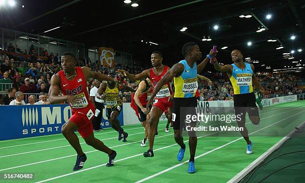 Calvin Smith of United States competes in the Men's 4x400 Metres Relay Final during day four of the IAAF World Indoor Championships at Oregon...