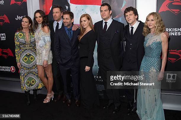 Diane Lane, Gal Gadot, Ben Affleck, Zack Snyder, Amy Adams, Henry Cavill, Jesse Eisenberg and Holly Hunter attend the "Batman V Superman: Dawn Of...