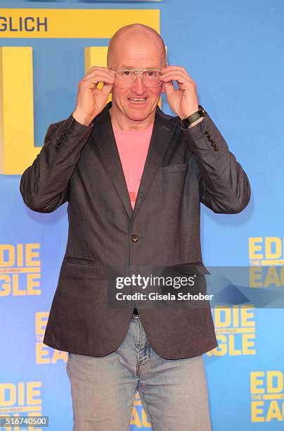 Michael Edwards alias Eddie the Eagle, during the 'Eddie the Eagle' premiere at Mathaeser Filmpalast on March 20, 2016 in Munich, Germany.