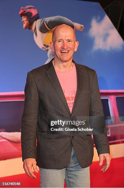 Michael Edwards alias Eddie the Eagle, during the 'Eddie the Eagle' premiere at Mathaeser Filmpalast on March 20, 2016 in Munich, Germany.