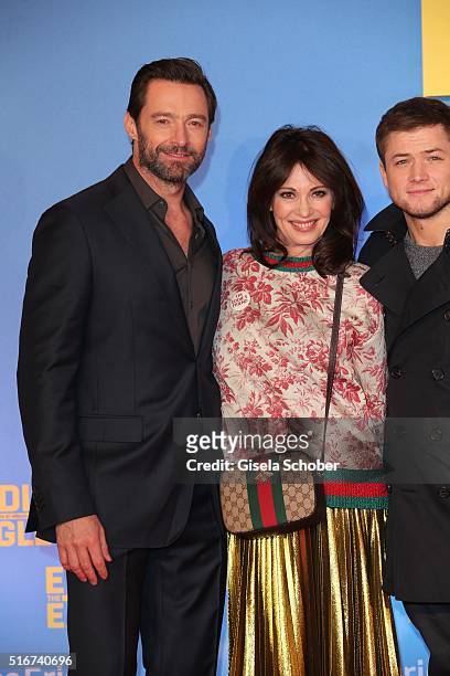 Hugh Jackman and Iris Berben during the 'Eddie the Eagle' premiere at Mathaeser Filmpalast on March 20, 2016 in Munich, Germany.