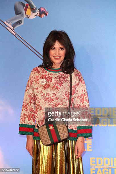 Iris Berben wearing Gucci during the 'Eddie the Eagle' premiere at Mathaeser Filmpalast on March 20, 2016 in Munich, Germany.