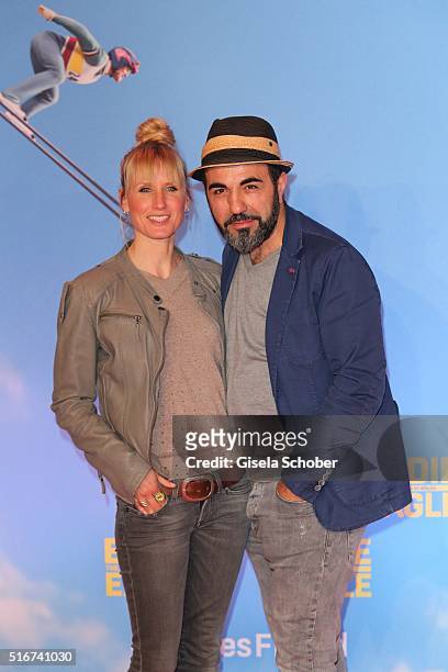 Adnan Maral and his wife Franziska Maral during the 'Eddie the Eagle' premiere at Mathaeser Filmpalast on March 20, 2016 in Munich, Germany.