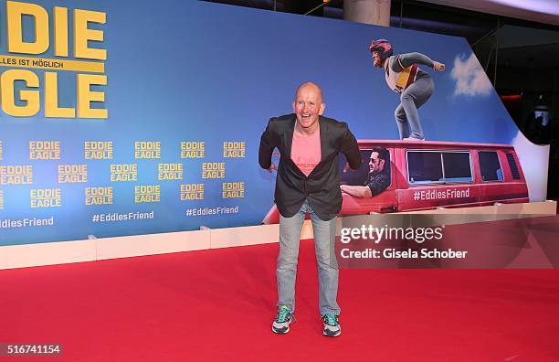 Michael Edwards alias Eddie the Eagle, during the 'Eddie the Eagle' premiere at Mathaeser Filmpalast on March 20, 2016 in Munich, Germany.