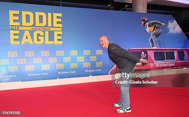 Michael Edwards alias Eddie the Eagle, during the 'Eddie the Eagle' premiere at Mathaeser Filmpalast on March 20, 2016 in Munich, Germany.