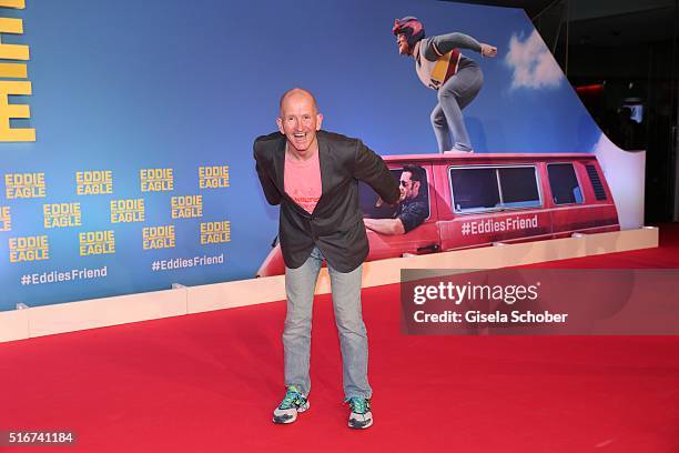 Michael Edwards alias Eddie the Eagle, during the 'Eddie the Eagle' premiere at Mathaeser Filmpalast on March 20, 2016 in Munich, Germany.