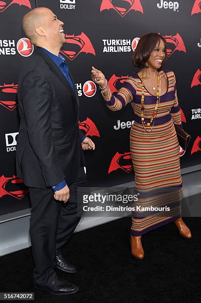 Senator Cory Booker and TV personality Gayle King attend the "Batman V Superman: Dawn Of Justice" New York Premiere at Radio City Music Hall on March...