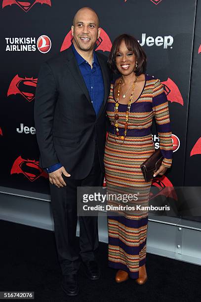 Senator Cory Booker and TV personality Gayle King attend the "Batman V Superman: Dawn Of Justice" New York Premiere at Radio City Music Hall on March...
