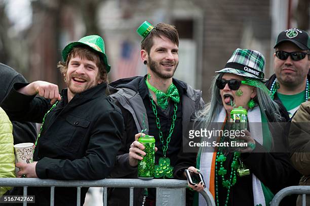 Paradegoers watch as the annual South Boston St. Patrick's Parade passes on March 20, 2016 in Boston, Massachusetts. According to parade organizers,...