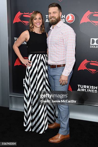 Professional Football Player Ryan Fitzpatrick and Liza Barber attend the "Batman V Superman: Dawn Of Justice" New York Premiere at Radio City Music...