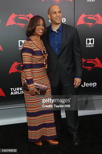 Gayle King and Senator Cory Booker, D-New Jersey, attends the "Batman v. Superman: Dawn of Justice" premiere at Radio City Music Hall on March 20,...