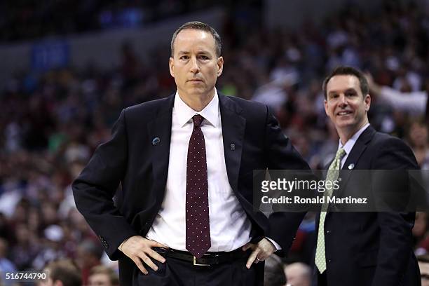 Head coach Billy Kennedy of the Texas A&M Aggies looks on in the first half against the Northern Iowa Panthers during the second round of the 2016...