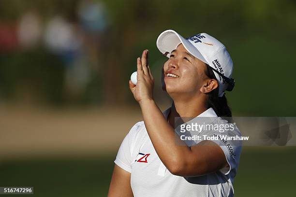 Sei Young Kim of South Korea celebrates after winning the LPGA JTBC Founders Cup at Wildfire Golf Club on March 20, 2016 in Phoenix, Arizona.