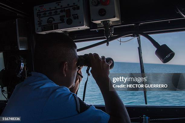 Mexican marines patrol the Cortes Sea in San Felipe, Baja California State, Mexico on March 17, 2016. The Mexican Navy is carrying out an operation...