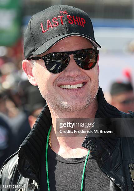 Actor and Grand Marshall of the Auto Club 400 NASCAR Sprint Cup Series Event Weekend Eric Dane arrives at the Auto Club Speedway on March 20, 2016 in...