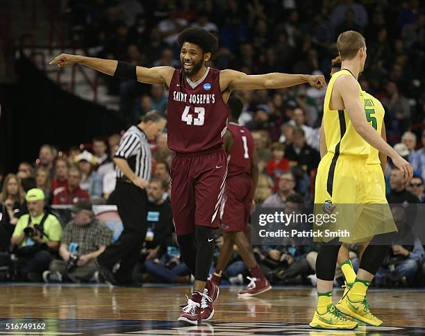 DeAndre Bembry of the Saint Joseph's Hawks reacts against hte Oregon Ducks in the first half during the second round of the 2016 NCAA Men's...