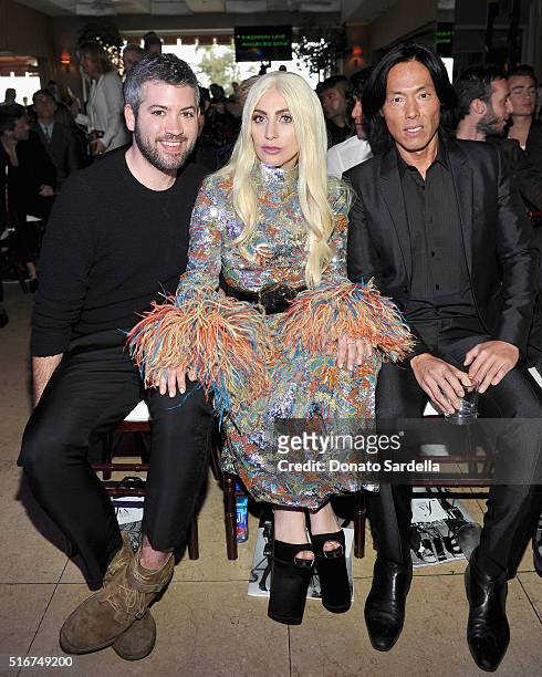 Honoree Brandon Maxwell, honoree Lady Gaga and V Magazine editor-in-chief Stephen Gan attend The Daily Front Row "Fashion Los Angeles Awards" 2016 at...