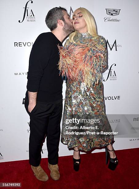 Actor Brandon Maxwell and honoree Lady Gaga attend the Daily Front Row "Fashion Los Angeles Awards" at Sunset Tower Hotel on March 20, 2016 in West...