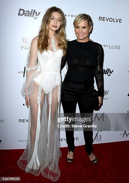 Model Gigi Hadid and TV personality Yolanda Hadid attend the Daily Front Row "Fashion Los Angeles Awards" at Sunset Tower Hotel on March 20, 2016 in...
