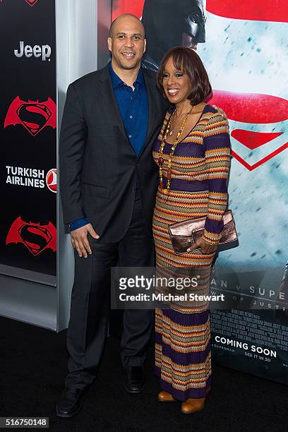 Senator Cory Booker and tv personality Gayle King attend the "Batman V Superman: Dawn Of Justice" New York premiere at Radio City Music Hall on March...