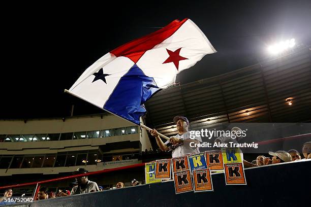 Fan of Team Panama during Game 6 of the World Baseball Classic Qualifier against Team Colombia at Rod Carew Stadium on Sunday, March 20, 2016 in...