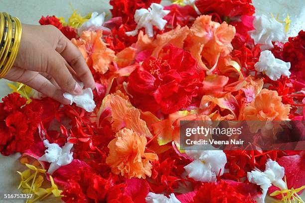 onam-floral carpet-harvest festival-kerala - onam stock pictures, royalty-free photos & images