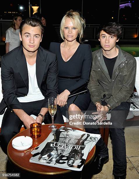 Brandon Thomas Lee, actress Pamela Anderson and Dylan Jagger Lee attend The Daily Front Row "Fashion Los Angeles Awards" 2016 at Sunset Tower Hotel...