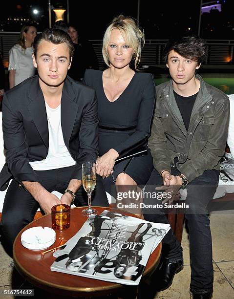 Actress Pamela Anderson and her sons Brandon Thomas Lee and Dylan Jagger Lee attend The Daily Front Row "Fashion Los Angeles Awards" 2016 at Sunset...