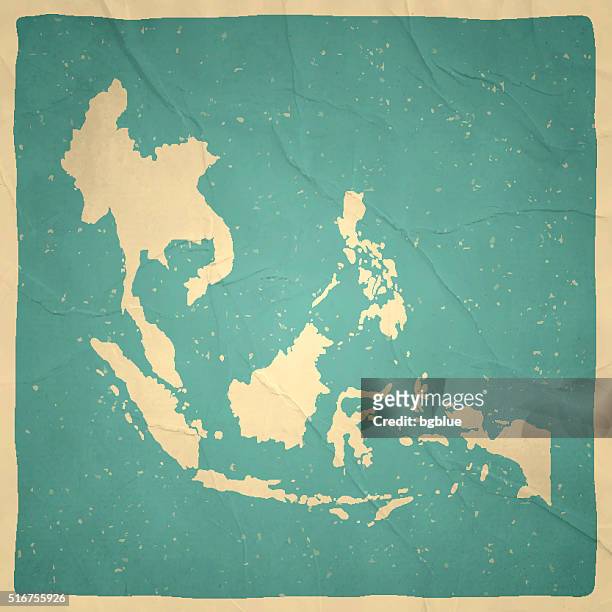 stockillustraties, clipart, cartoons en iconen met southeast asia map on old paper - vintage texture - indonesia map