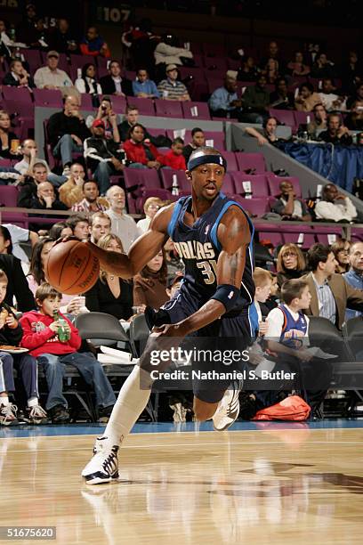 Jason Terry of the Dallas Mavericks against of the New York Knicks during the preseason game at the Madison Square Garden on October 24, 2004 in New...