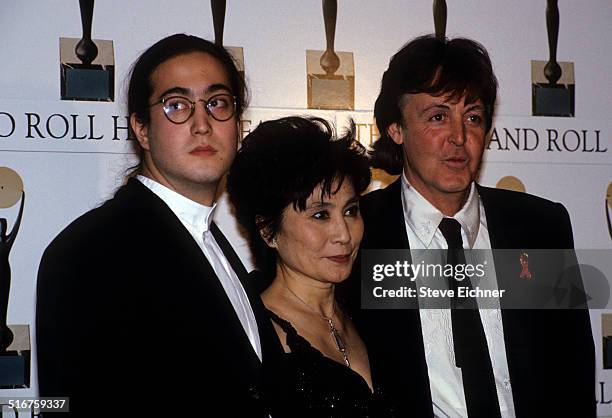 Sean Lennon, Yoko Ono, and Sir Paul McCartney at the Rock and Roll Hall of Fame at Waldorf Astoria, New York, January 19, 1994.
