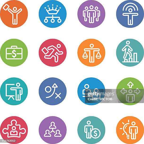 human resource, business and strategy icons - circle line series - interactive whiteboard icon stock illustrations