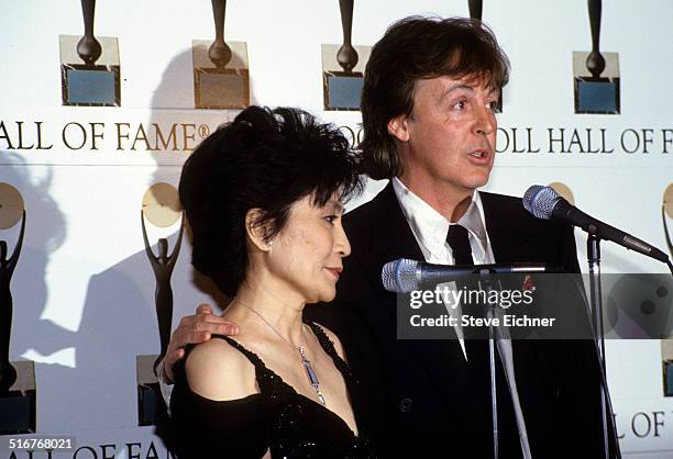 Yoko Ono and Sir Paul McCartney at the Rock and Roll Hall of Fame at Waldorf Astoria, New York, January 19, 1994.