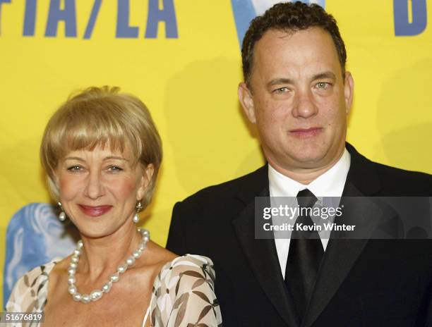 The Britannia Award for Artistic Excellence in International Entertainment recipient Helen Mirren and Tom Hanks, recipient of the Stanley Kubrick...