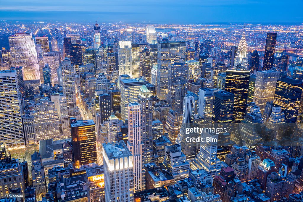 New York City Skyline, Manhattan, Aerial View at Night