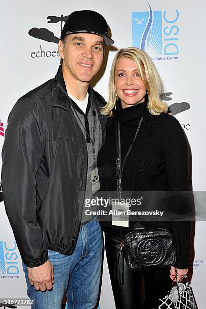 Former NHL star Luc Robitaille and wife Stacey Toten attend the Luc Robitaille Celebrity Shootout at Toyota Sports Center on March 20, 2016 in El...