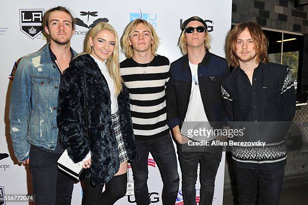 Rocky Lynch, Rydel Lynch, Ross Lynch, Riker Lynch and Ellington Ratliff of musical group R5 attend the Luc Robitaille Celebrity Shootout at Toyota...