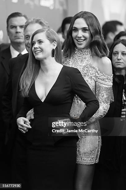 Actors Amy Adams and Gal Gadot attend the "Batman V Superman: Dawn Of Justice" New York Premiere at Radio City Music Hall on March 20, 2016 in New...