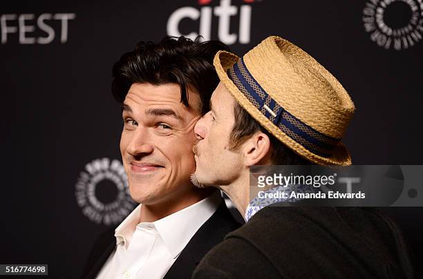 Actors Finn Wittrock and Denis O'Hare arrive at The Paley Center For Media's 33rd Annual PaleyFest Los Angeles Closing Night Presentation of...