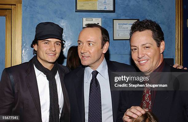 Actor Orlando Bloom, actor Kevin Spacey and Dodd Darin, son of singer Bobby Darin, attend the after party following the opening night of AFI Fest and...