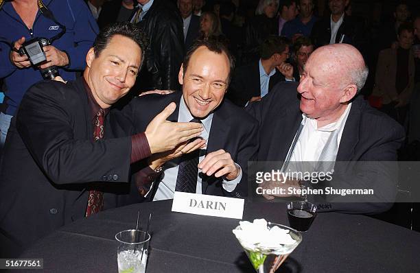 Dodd Darin, son of singer Bobby Darin, actor Kevin Spacey and former Bobby Darin manager Steve Blauner attend the after party following the opening...