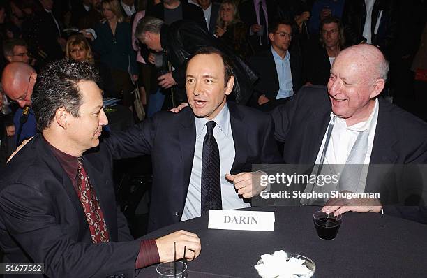 Dodd Darin, son of singer Bobby Darin, actor Kevin Spacey and former Bobby Darin manager Steve Blauner attend the after party following the opening...