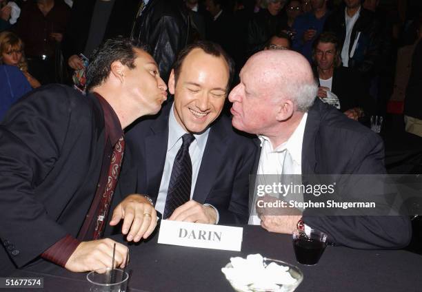 Dodd Darin, son of singer Bobby Darin, actor Kevin Spacey and former Bobby Darin manager Steve Blauner attend the after party following the opening...