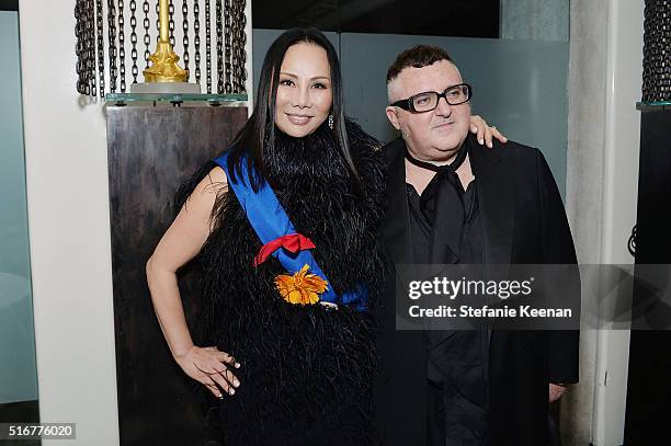 Eva Chow and designer Alber Elbaz attend Daily Front Row Fashion Los Angeles Awards Private Dinner Hosted By Eva Chow And Carine Roitfeld at Mr Chow...