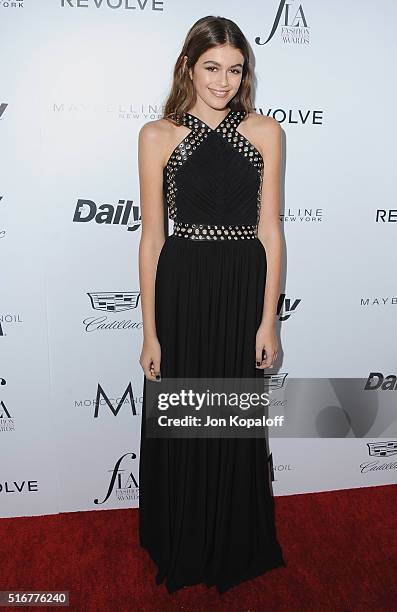 Model Kaia Gerber arrives at The Daily Front Row "Fashion Los Angeles Awards" 2016 at Sunset Tower Hotel on March 20, 2016 in West Hollywood,...