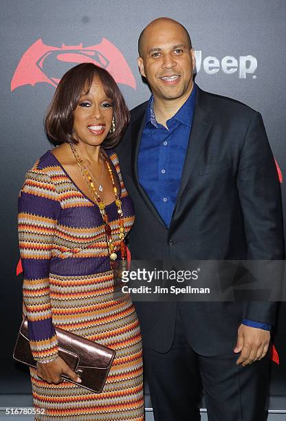 Personality Gayle King and United States Senator Cory Booker attend the "Batman V Superman: Dawn Of Justice" New York premiere at Radio City Music...